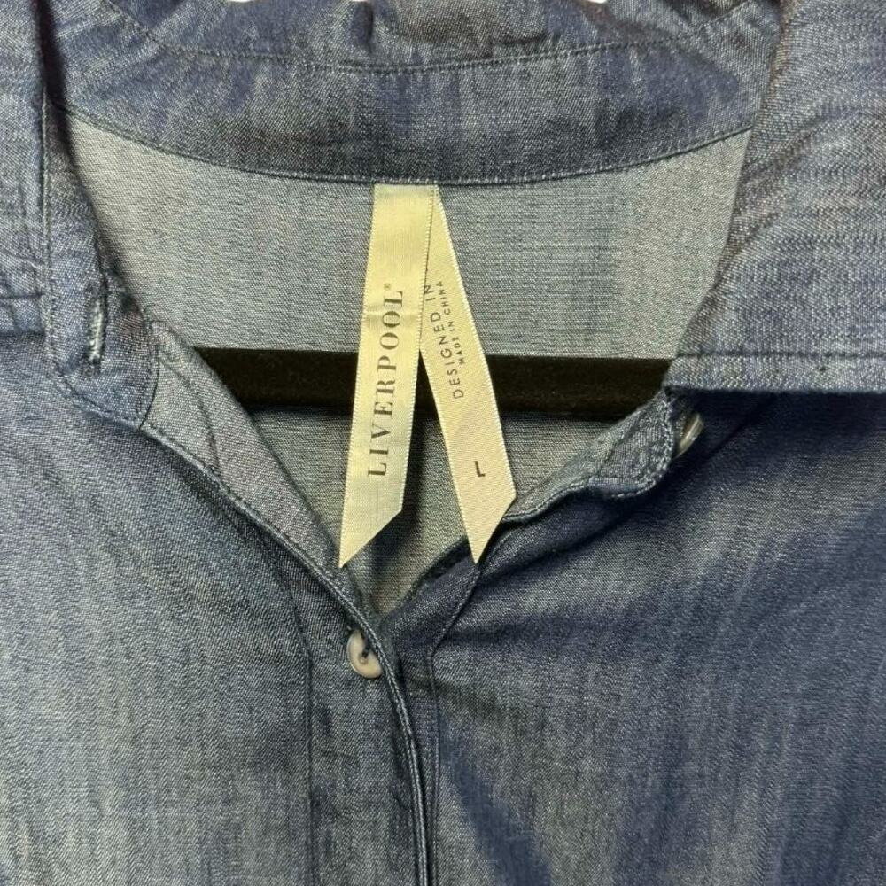 Liverpool Denim Ruffle Sleeve Button Up Top Size Large - Picture 4 of 5
